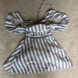 Lulus Blue & White Striped Off The Shoulder dress